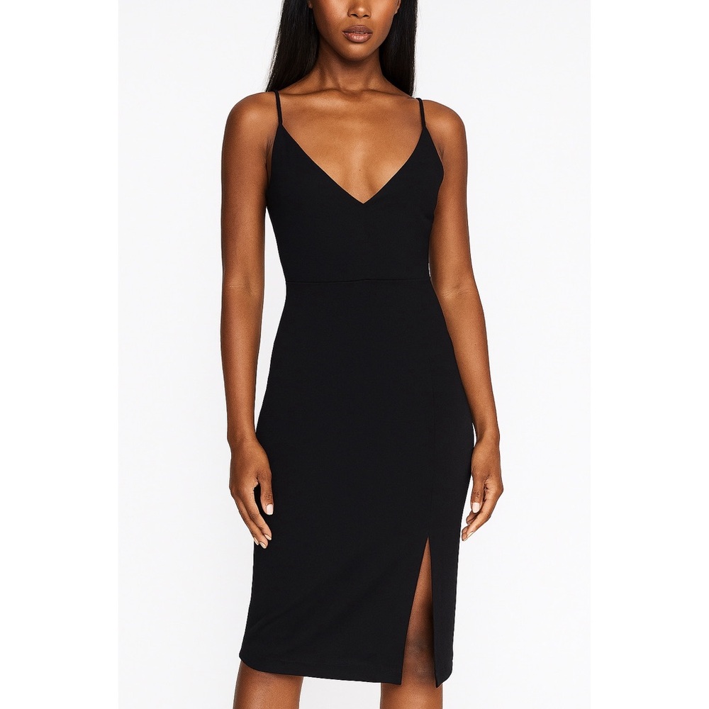 Leith Black Midi Cocktail Dress with Slit - XS